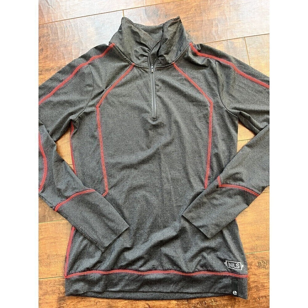 NILS Gray Red Active Baselayer Logn Sleeve 1/4 Zip READ BELOW